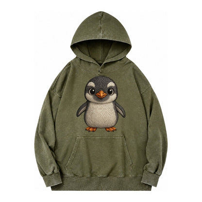 Baby Gentoo Penguin Vintage Washed Hoodie – Army Green