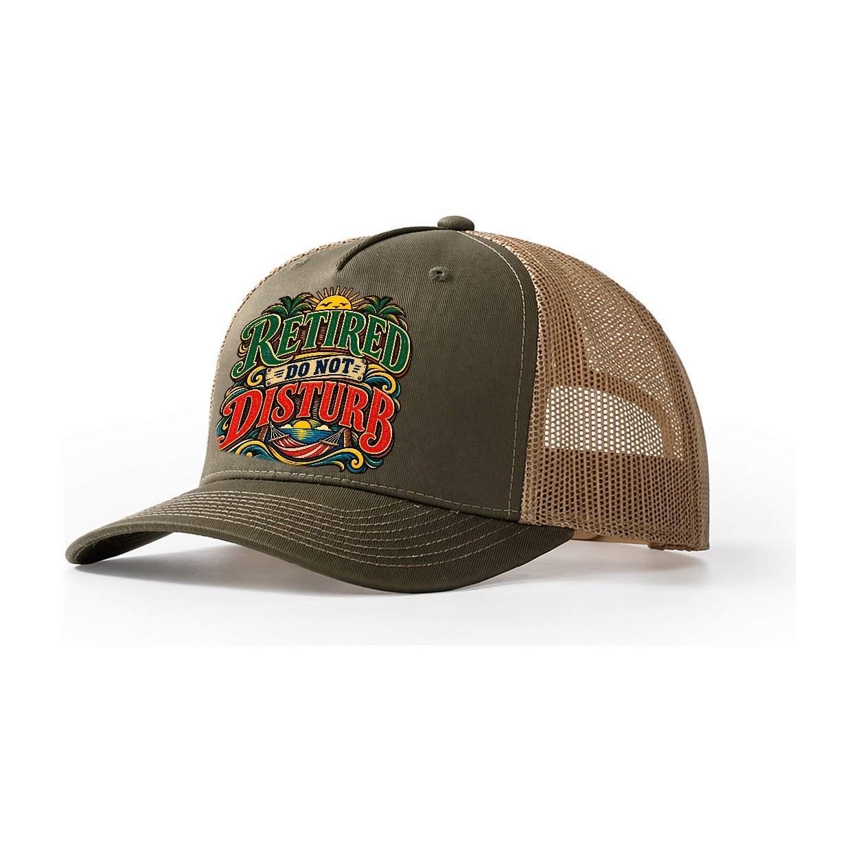 Retired Do Not Disturb Retired Living Trucker Hat – Olive Khaki