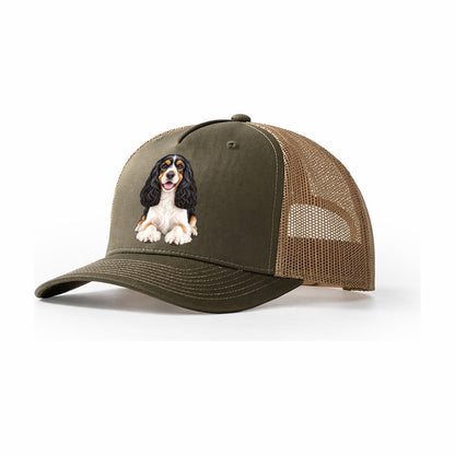 Tri Color Cocker Spaniel Trucker Hat – Olive Khaki