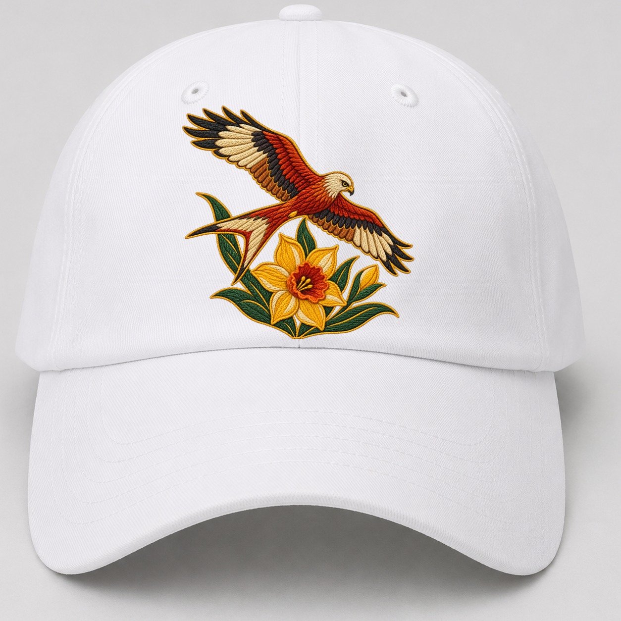 Welsh Daffodil And Red Kite Uk Culture Heritage Baseball Cap – White