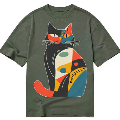 Abstract Elegance Colorful Cat Classic T-shirt – Army Green