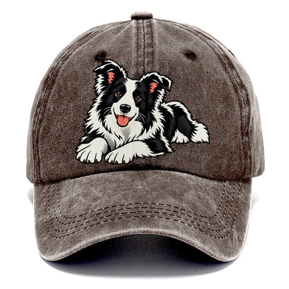 Pop Art Border Collie Lying Down Top Breeds Classic Cap – Brown