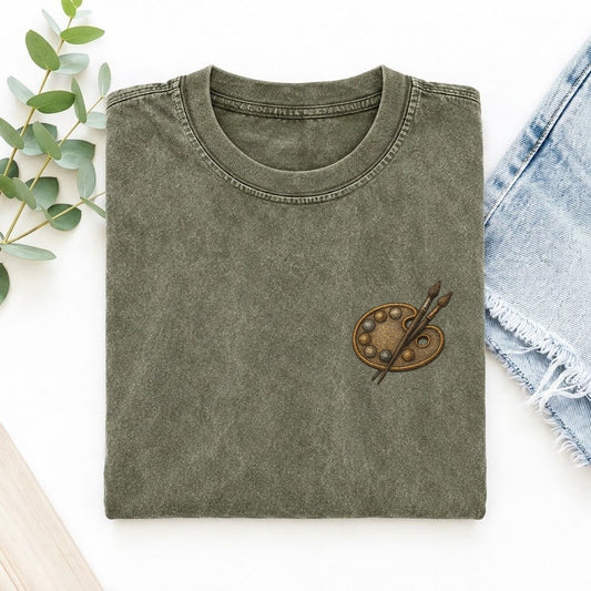 Artist Palette Left Chest Vintage T-shirt – Army Green