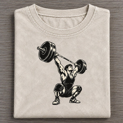 Weightlifter Snatch Lockout Global Sports Ink Figures Vintage T-shirt – Off White
