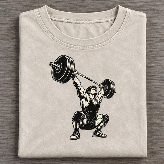 Weightlifter Snatch Lockout Global Sports Ink Figures Vintage T-shirt – Off White