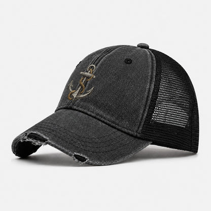 Anchor And Rope Washed Trucker Hat – Black