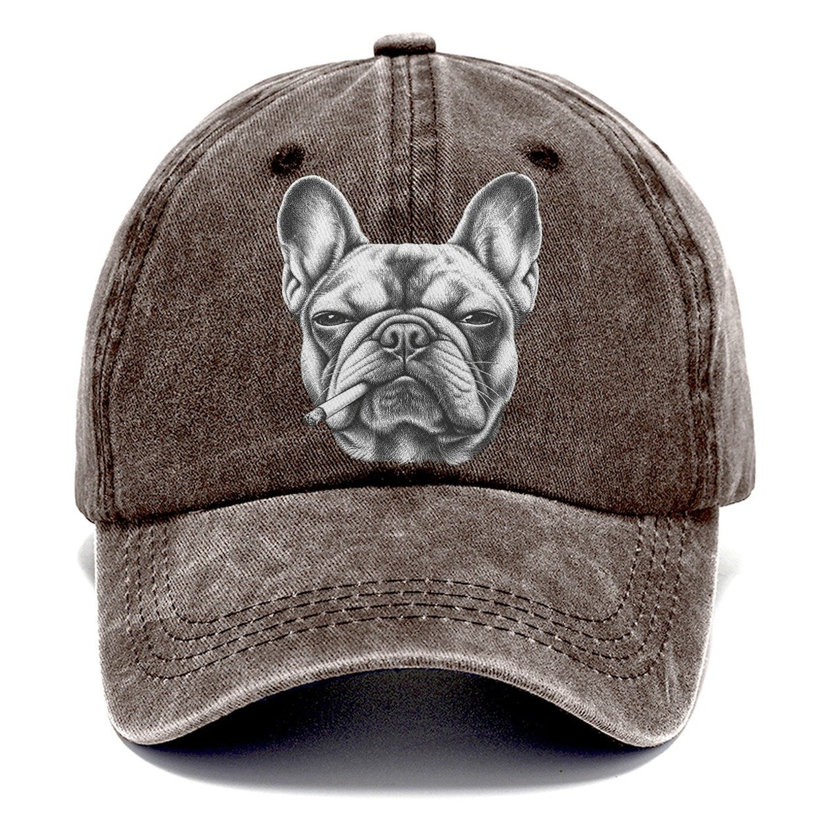 French Bulldog A Lit Cigarette Smoking Dogs Smoking Dogs Portraits Classic Cap – Brown