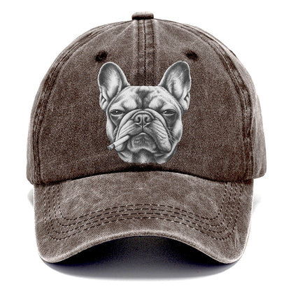 French Bulldog A Lit Cigarette Smoking Dogs Smoking Dogs Portraits Classic Cap – Brown