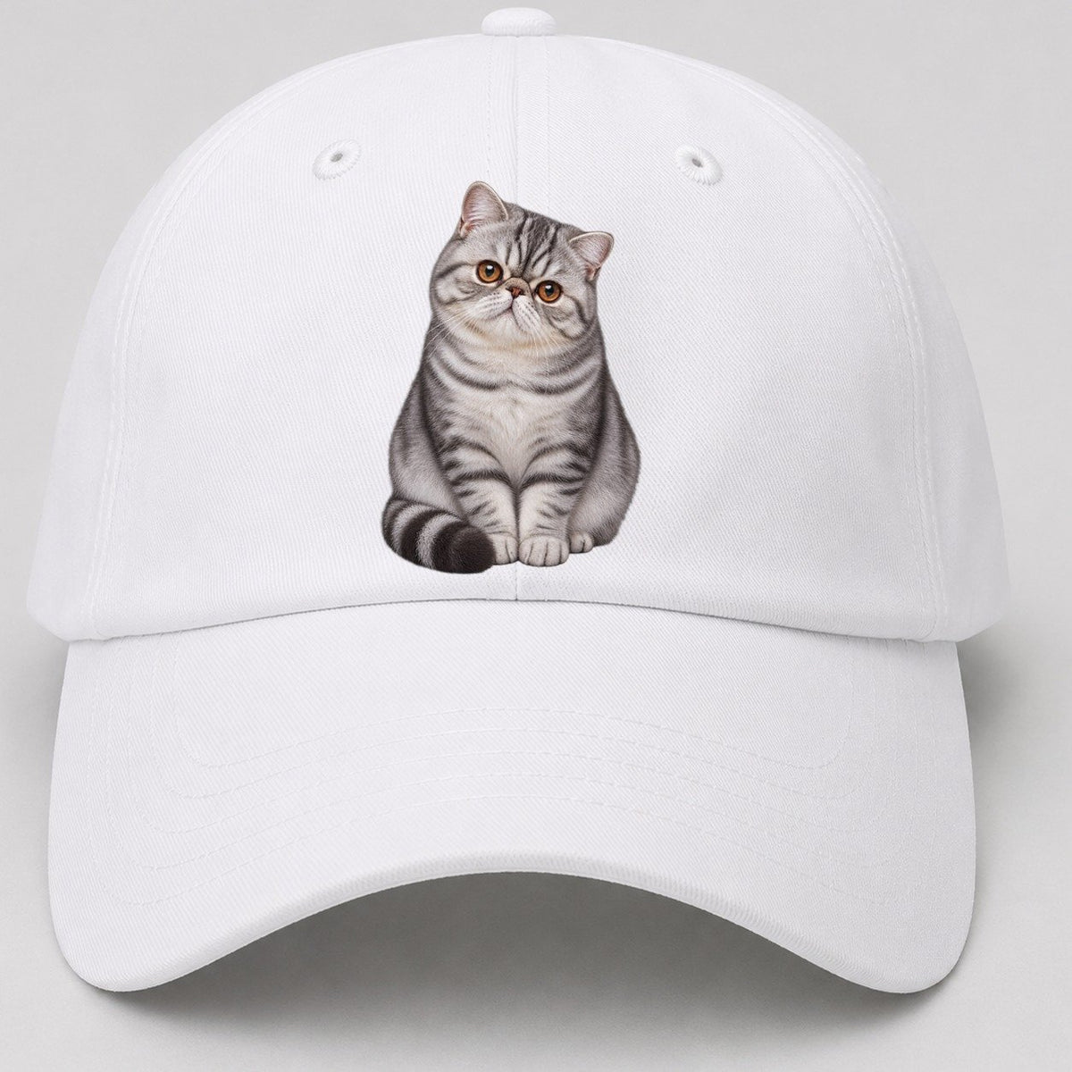 Exotic Shorthair Seated Portrait Realistic Cat Portrait Baseball Cap – White