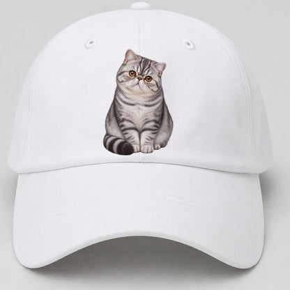 Exotic Shorthair Seated Portrait Realistic Cat Portrait Baseball Cap – White