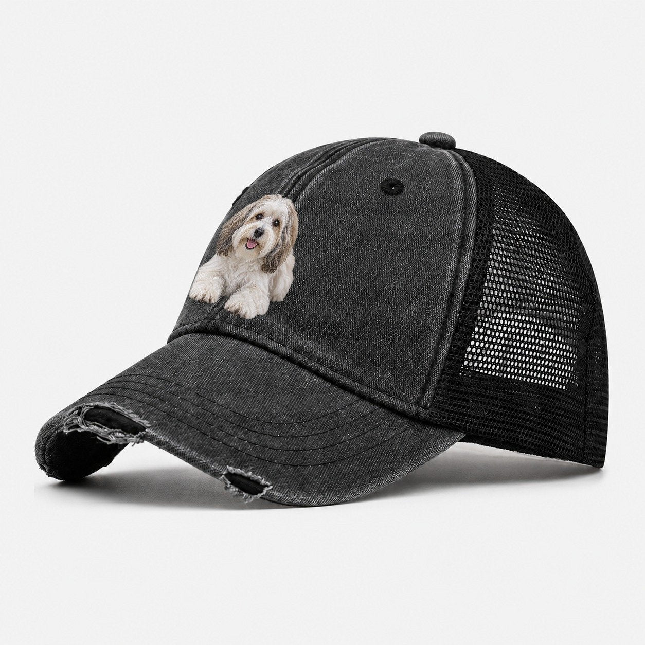 Havanese Lying Down Top Breeds Washed Trucker Hat – Black