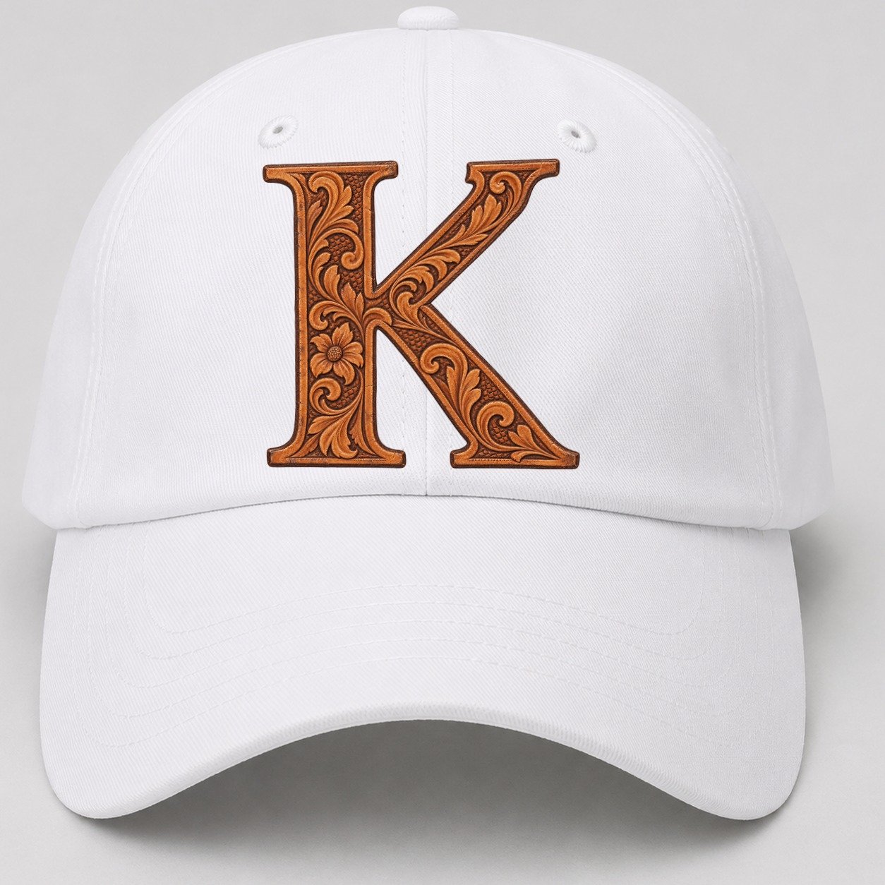 Tooled Leather K Monogram Baseball Cap – White