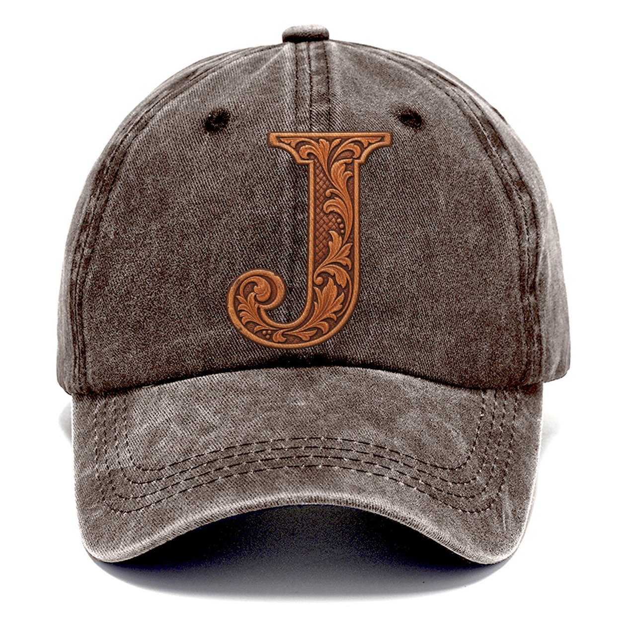 Tooled Leather J Monogram Classic Cap – Brown