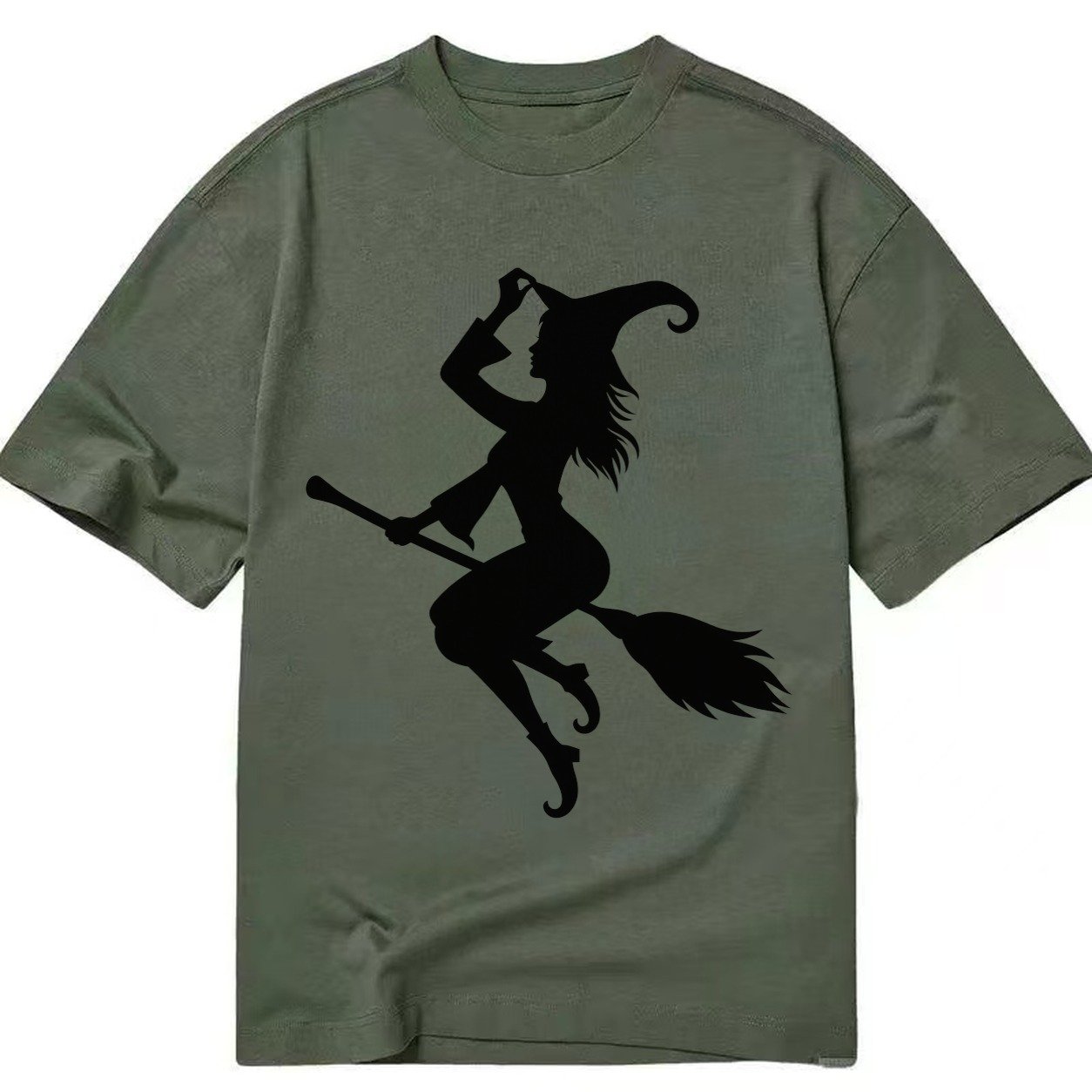 202308151409 Witch On Broom 4 Classic T-shirt – Army Green
