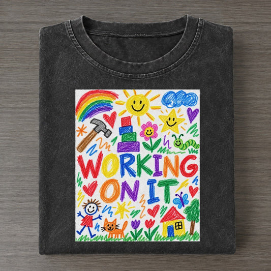 Working On It Crayon Hour Vintage T-shirt – Black