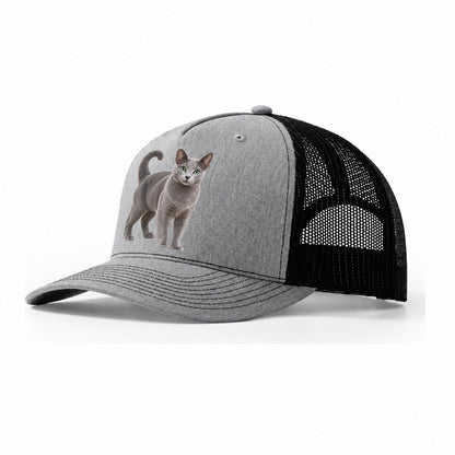 Russian Blue Standing Three Quarter Realistic Cat Portrait Trucker Hat – Sport Grey Black