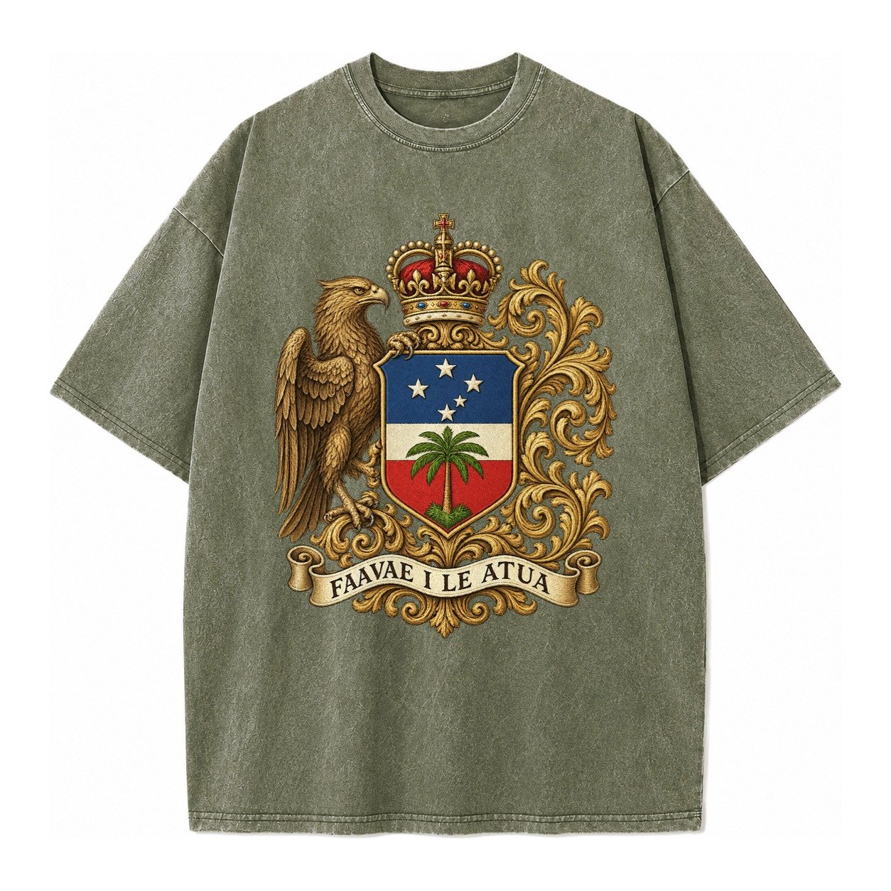 South Africa Springbok Emblem Springbok With Protea Green Go Vintage T-shirt – Army Green