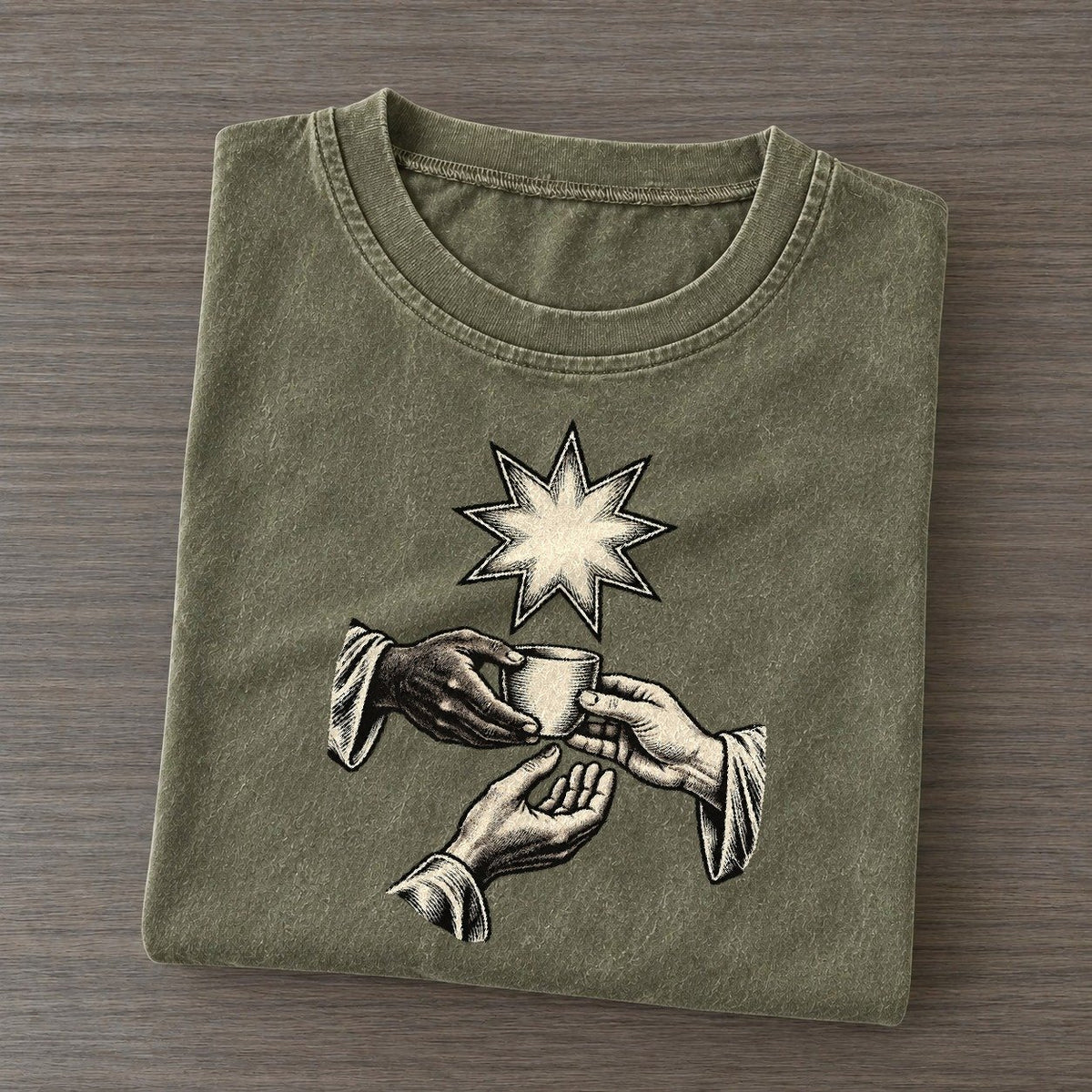 Bahai Nine Point Star And Shared Table World Faiths Ink Figures Vintage T-shirt – Army Green