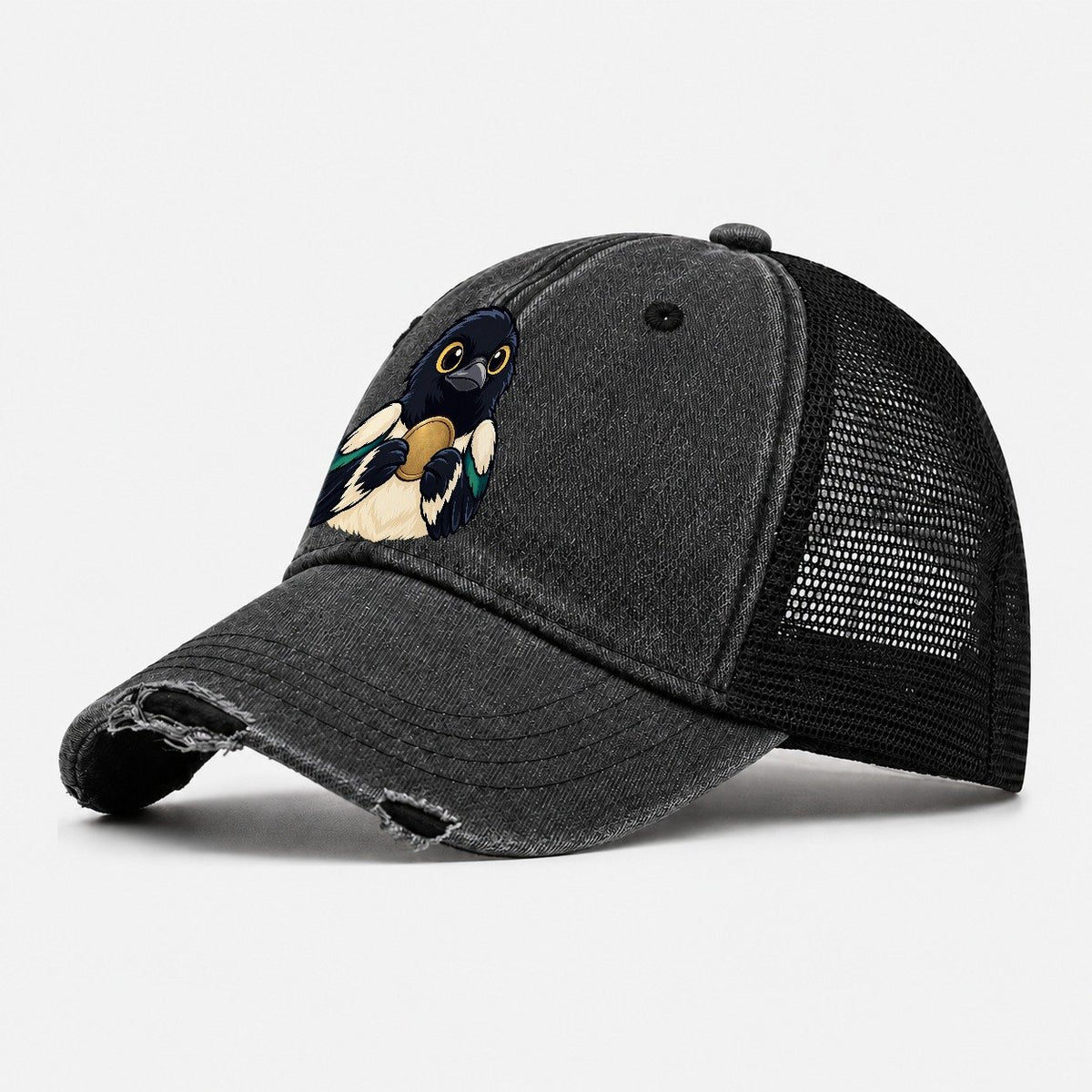 Magpie With A Find Treasure Hunting Washed Trucker Hat – Black