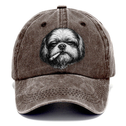 Shih Tzu A Lit Cigarette Smoking Dogs Smoking Dogs Portraits Classic Cap – Brown