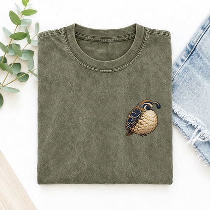 Quail Topknot Turn Left Chest Vintage T-shirt – Army Green