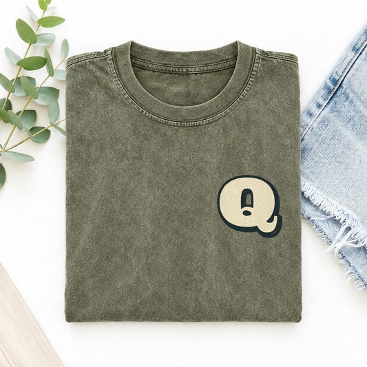 Initial Q Left Chest Vintage T-shirt – Army Green