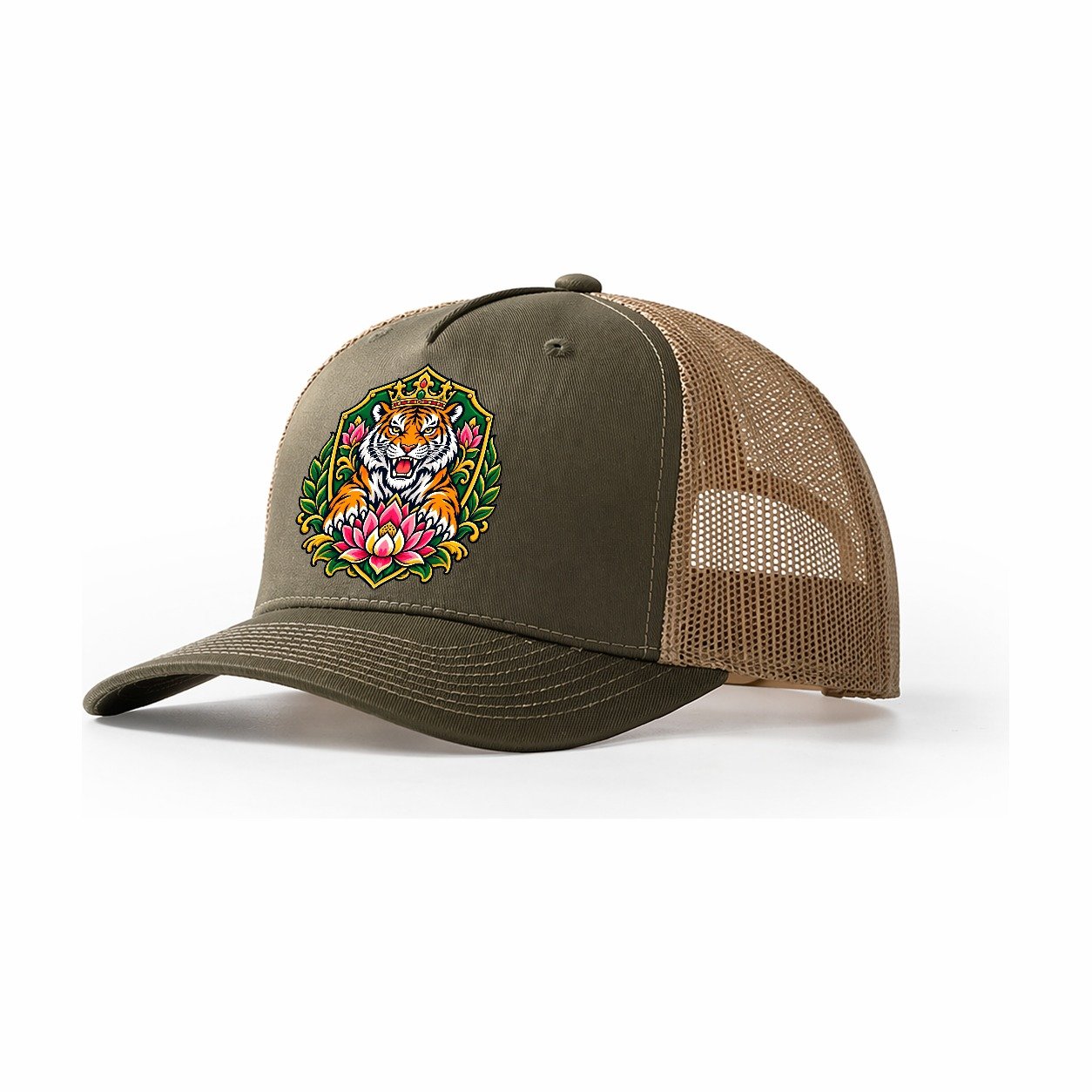 India Heraldic Crest Country Logos Trucker Hat – Olive Khaki