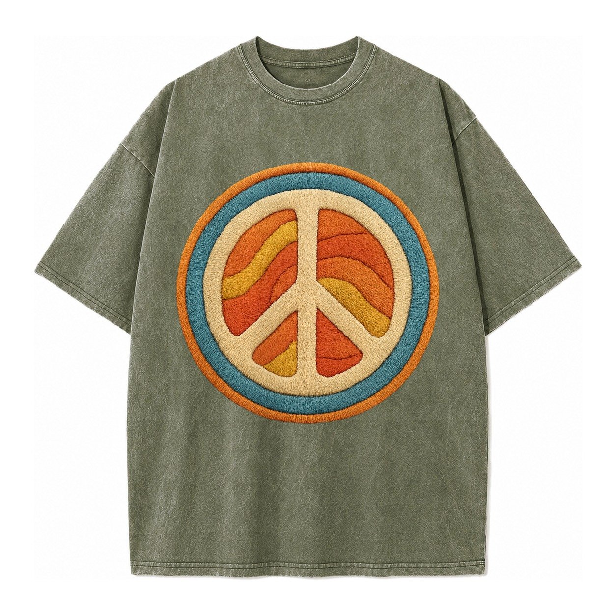Retro Peace Harmony Vintage T-shirt – Army Green