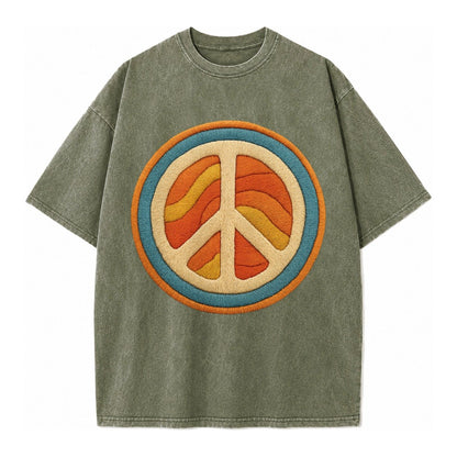 Retro Peace Harmony Vintage T-shirt – Army Green