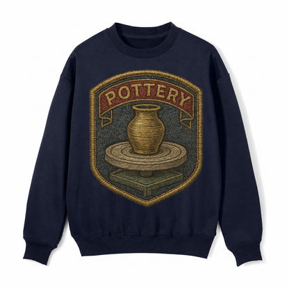 Pottery Wheel With Clay Vessel Ceramicist Symbol Fleece Sweatshirt – Navy Blue