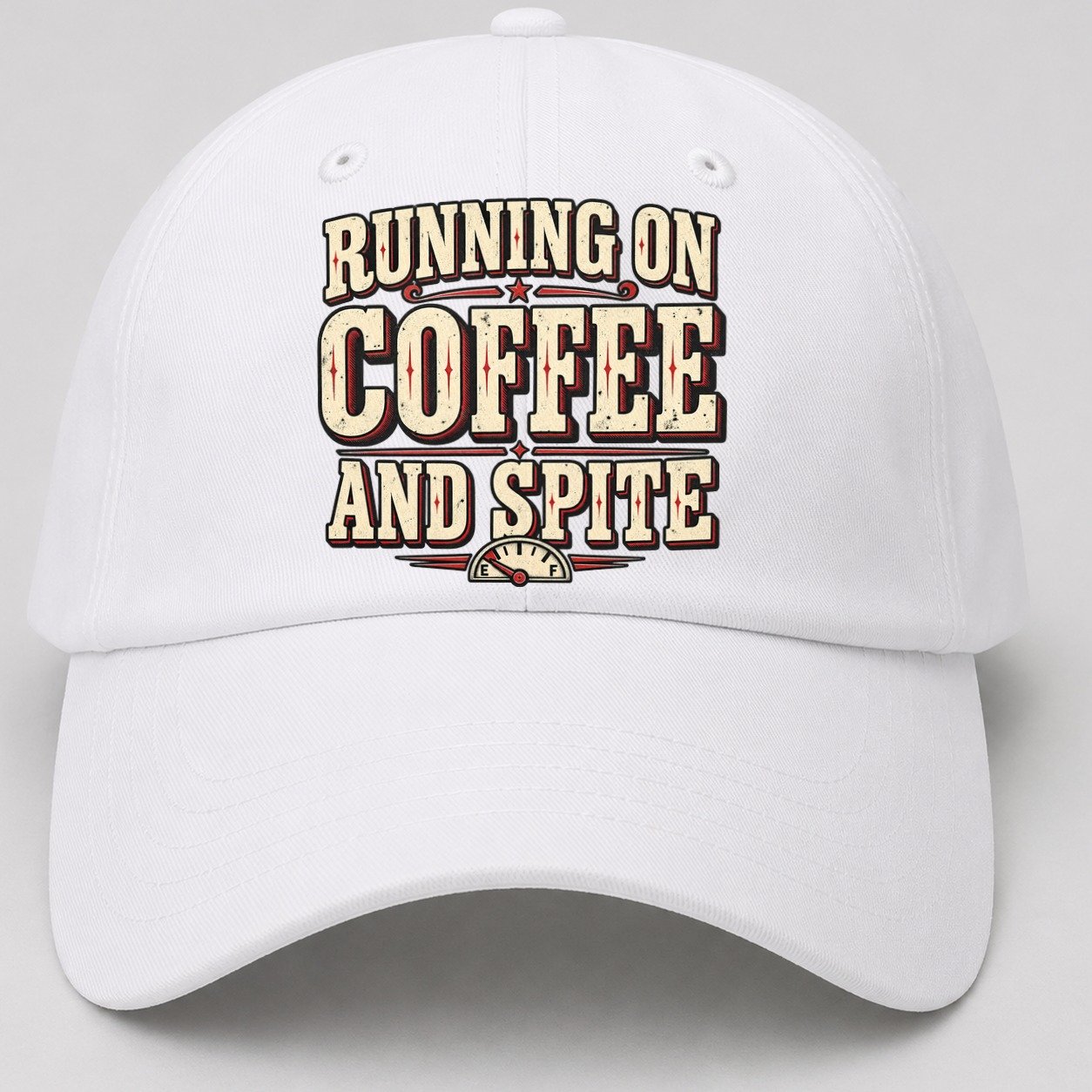 Running On Coffee And Spite American Wit Baseball Cap – White