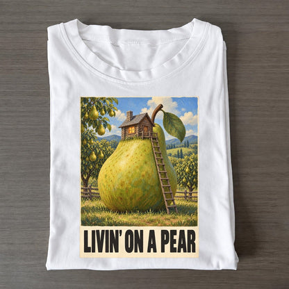 Livin On A Pear Painted Pop Culture Pun Classic T-shirt – White