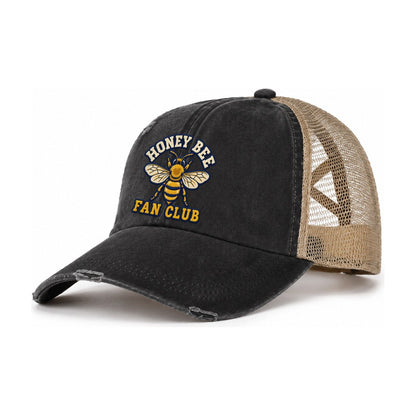 Honey Bee Fan Club Women's Ponytail Trucker Hat – Washed Black Khaki