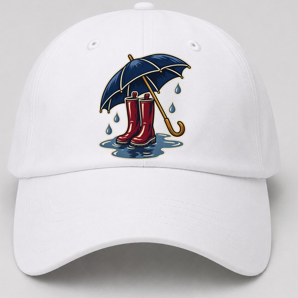 Rainy Day Umbrella And Wellington Boots Uk Culture Heritage Baseball Cap – White