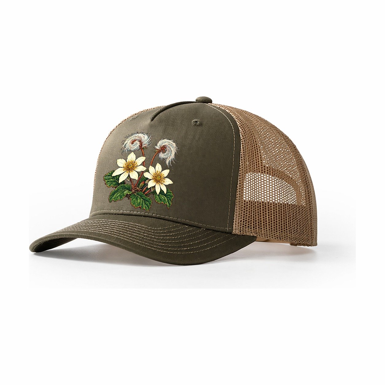 Northwest Territories Mountain Avens Canada Cultural Icons Trucker Hat – Olive Khaki