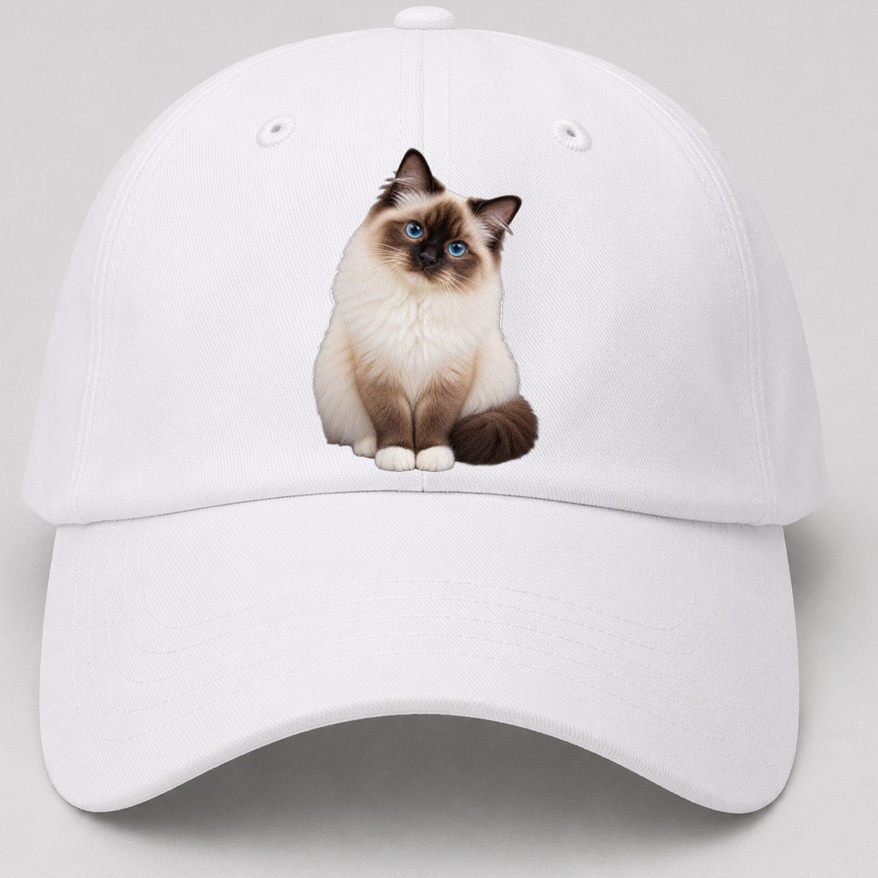 Birman Seated Portrait Realistic Cat Portrait Baseball Cap – White