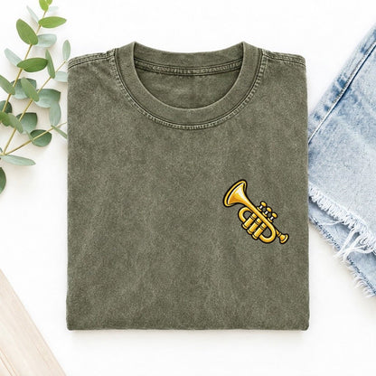 Golden Trumpet Left Chest Vintage T-shirt – Army Green