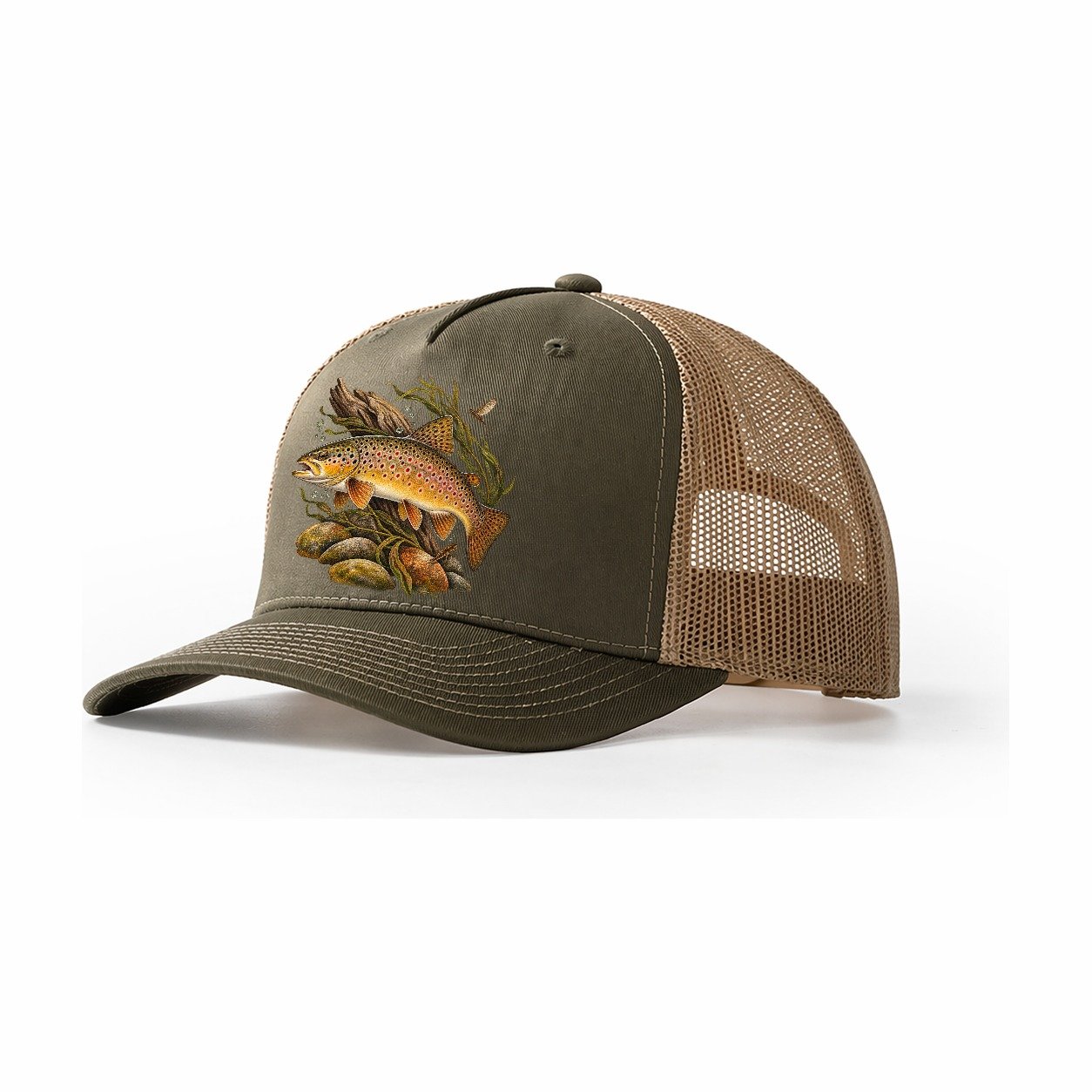 Brown Trout Specimen Study Fishing Club Trucker Hat – Olive Khaki