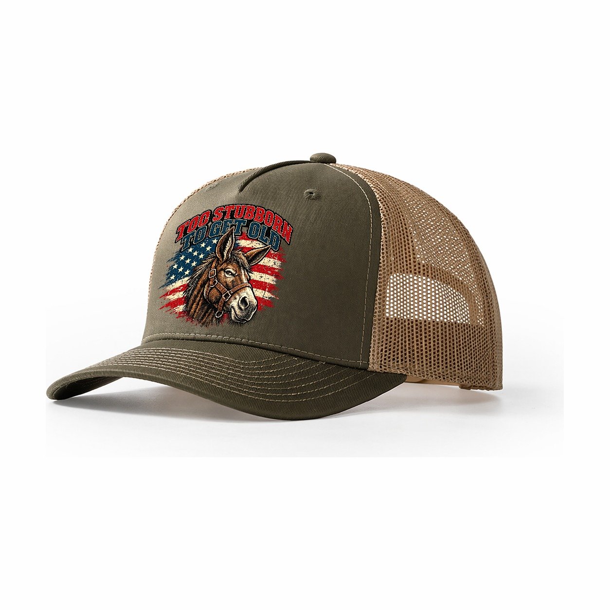 Too Stubborn To Get Old Old Man Strong Trucker Hat – Olive Khaki