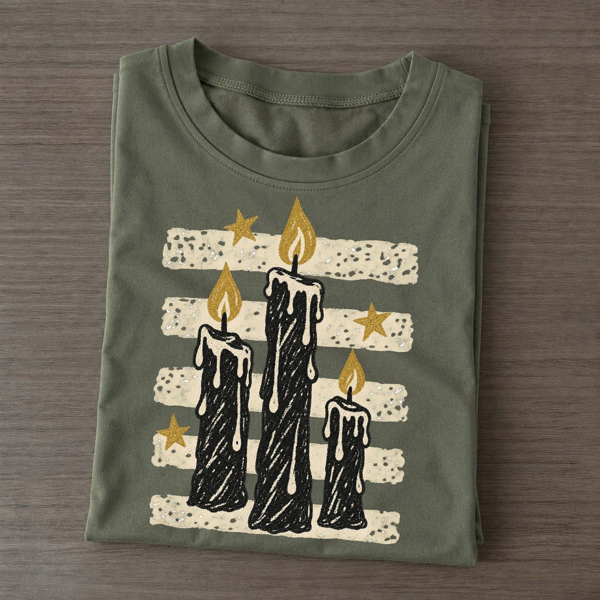 Chalk Candles Night Stripes Classic T-shirt – Army Green