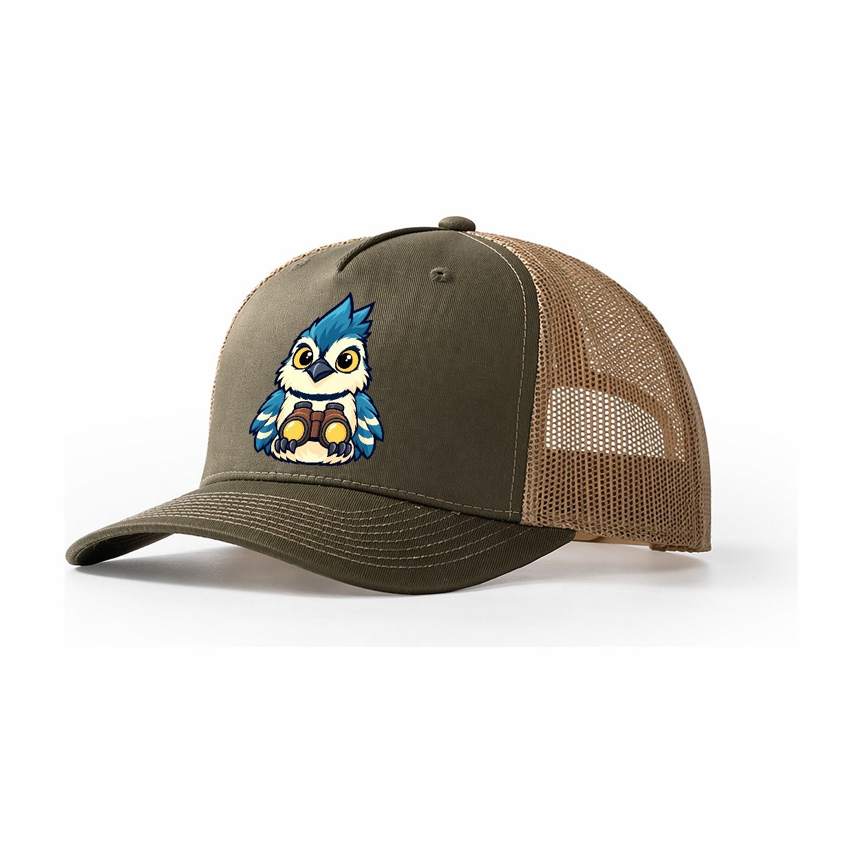 Jay With Binoculars Birdwatching Trucker Hat – Olive Khaki