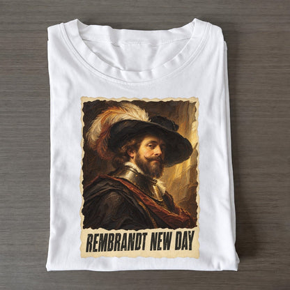 Rembrandt New Day Plumed Cavalier Art Pun Classic T-shirt – White