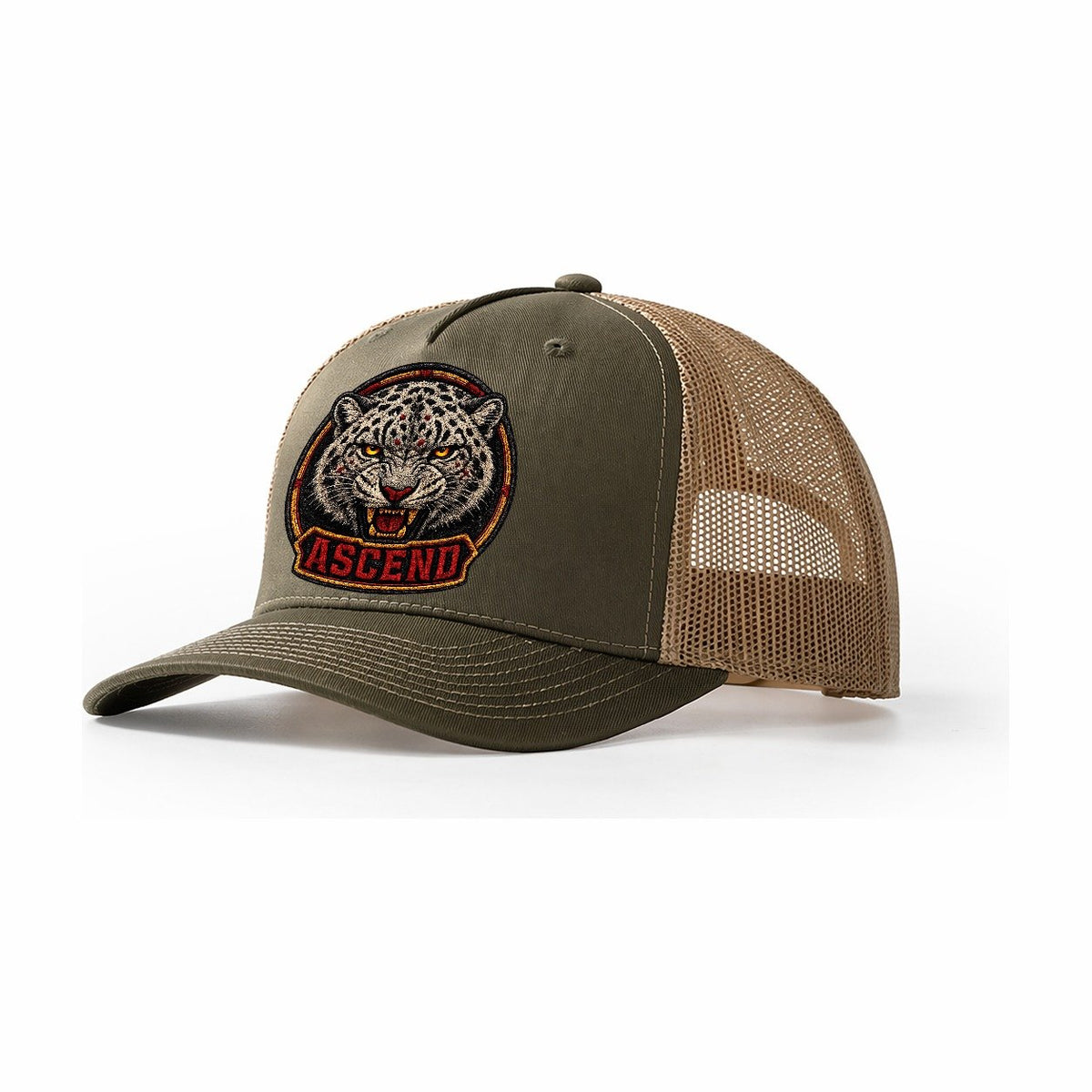 Snow Leopard Ascend Badge Trucker Hat – Olive Khaki