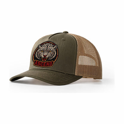 Snow Leopard Ascend Badge Trucker Hat – Olive Khaki