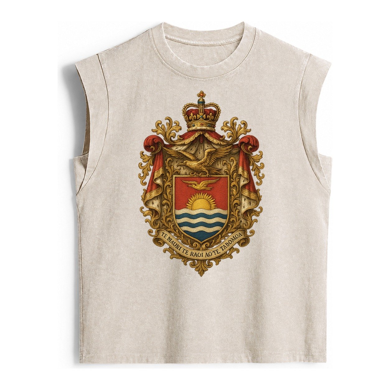 Golden Peace Embroidered Vintage Washed Tank – Beige