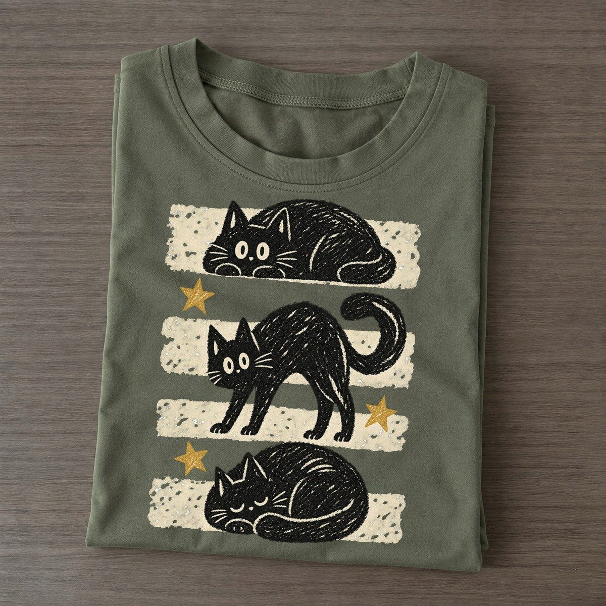 Chalk Black Cats Night Stripes Classic T-shirt – Army Green