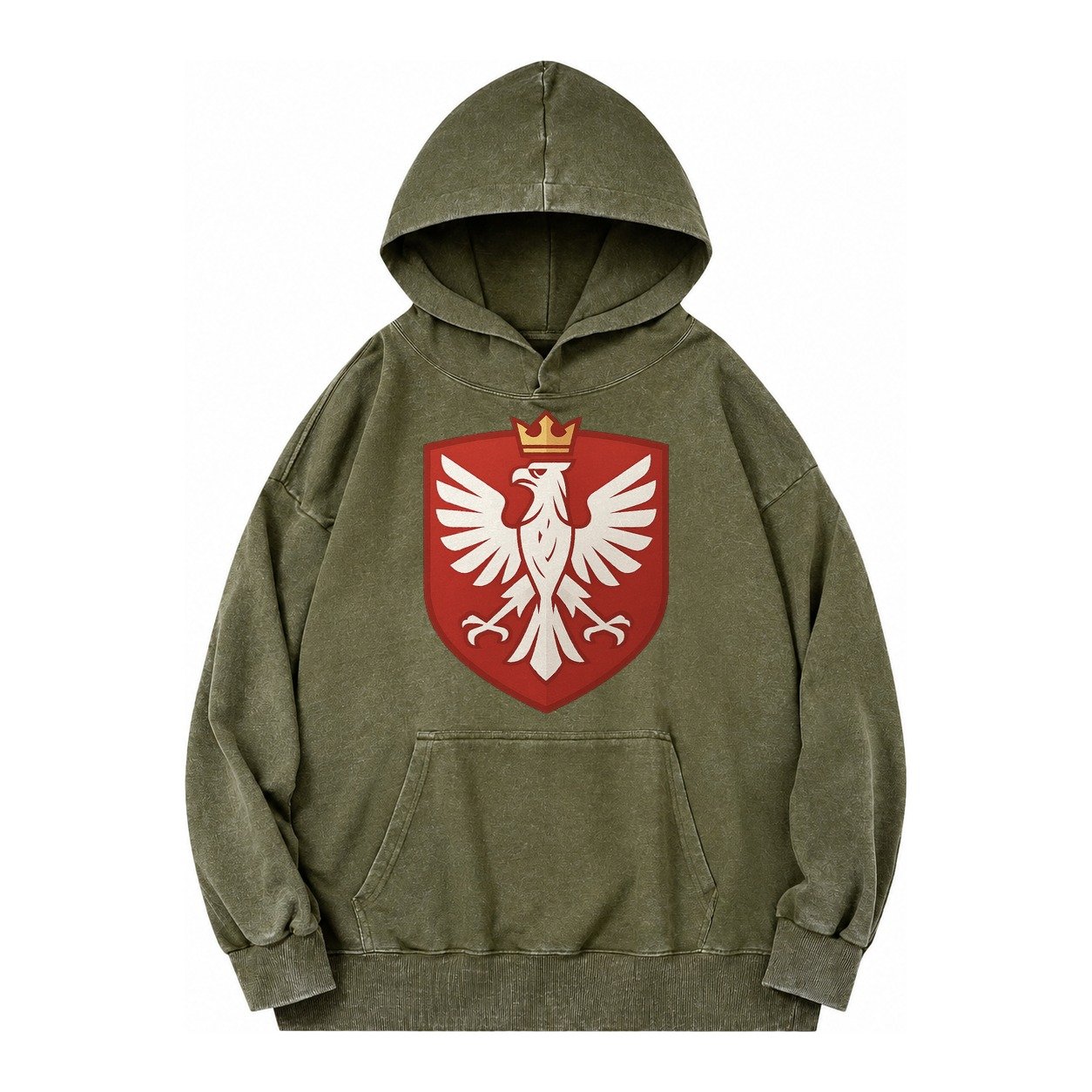 Poland White Eagle Vintage Washed Hoodie – Army Green