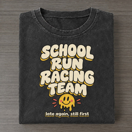 School Run Running On Fumes Club Vintage T-shirt – Black