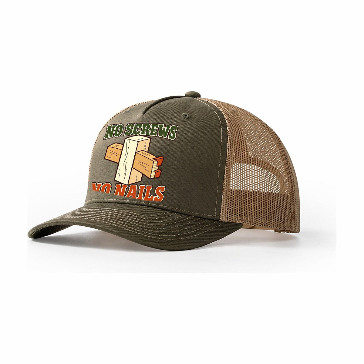 No Screws No Nails Woodworking Trucker Hat – Olive Khaki
