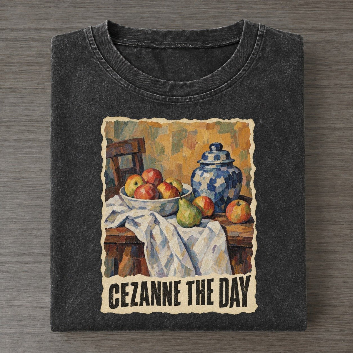 Cezanne The Day Apples And Jar Art Pun Vintage T-shirt – Black
